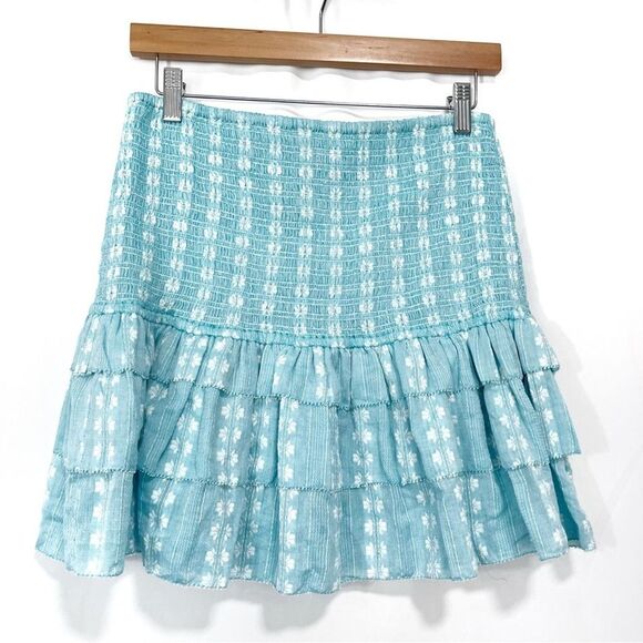 Saylor Celina Smocked Ruffle Mini Skirt Turquoise M - Picture 2 of 6